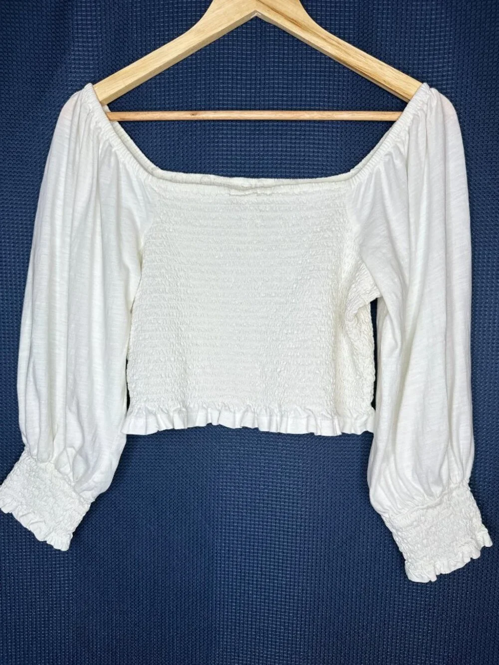 Anthropologie Pilcro Smocked Puff Sleeve Ivory Top MEDIUM Boho Hippie Cottage